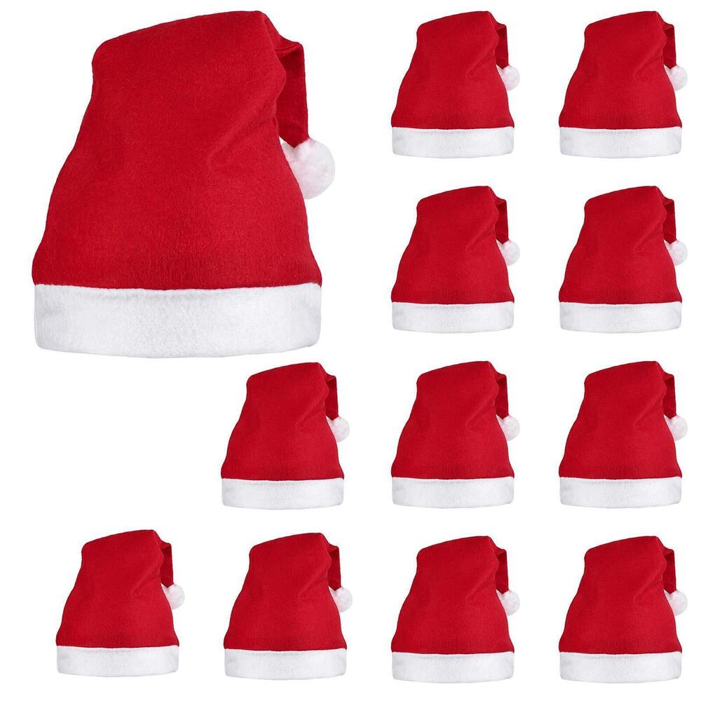 1625 12 Pack Santa Red Hat Short Plush with White Cuffs Non-woven Fabric
